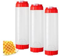 3 Pack Pancake Batter Dispenser and Mixer with BlenderBall Wire Whisk, Pancake Shaker Batter Dispenser, Kitchen Batter Bottle Squeeze for Cupcakes, Muffins, Crepes, Breakfast Art, and More (Red)