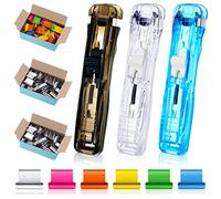3 Pack Paper Clam Portable Handheld Paper Clip Dispenser with 50 Pcs Reusable Colorful and 124 Pcs Silver Clips 30 Sheet Capacity, Fast Paper Clipper for Desk Document Office Home