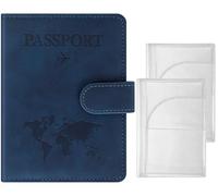 3-Pack Passport Holder Set | RFID Blocking PU Leather Travel Wallet with Magnetic Button + 2 Clear PVC Passport Covers | Travel Document Organizer for Men & Women | Perfect for Families & Couples