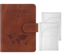 3-Pack Passport Holder Set | RFID Blocking PU Leather Travel Wallet with Magnetic Button + 2 Clear PVC Passport Covers | Travel Document Organizer for Men & Women | Perfect for Families & Couples