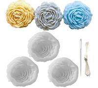 3 Pack Peony Silicone Candle Mold Flower Mold Resin Casting Molds with Large-Eye Wicking Needle,Candlewick for DIY Scented Candle, Soy Wax, Cake, Soap,Craft Making