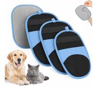 3 Pack Pet Hair Removal Glove, Magic Electrostatic Deshedding Brush Gloves | Premium blue pet hair removal glove combining an electrostatic magic brush texture with five-finger grids to trap loose fur