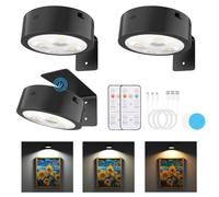 3 Pack Picture Lights for Wall, Rechargeable Battery Operated wall lights, Picture Frame lights with 3 Lighting Modes, Wireless Magnetic Painting Light with Remote Control Timer (Black, 3 Pack)