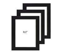 3 Pack Picture Photo Frames, 5x7, Black, Desktop, Portrait and Landscape, Glass Pane, Wall Mounting Compatible, by Zen Creations