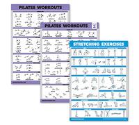 3 Pack - Pilates Workout Poster Set Volume 1 & 2 + Stretching Routine - Pilates Mat Work Exercises - Fitness Charts (18 x 24, LAMINATED)