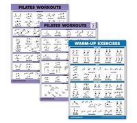 3 Pack - Pilates Workout Poster Set Volume 1 & 2 + Warm Up Routine - Pilates Mat Work Exercises - Fitness Charts (18 x 24, LAMINATED)