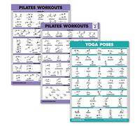 3 Pack - Pilates Workout Posters Volume 1 & 2 + Yoga Poses - Pilates Mat Work Exercises - Fitness Chart Set (18 x 24, LAMINATED)