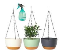 3 Pack Plastic Hanging Planters Set,8.3 Inch Hanging Flower Plant Pot with Drainage Hole for Indoor Outdoor Plants, Round Hanging Basket with Removable tray for Home Garden Porch Balcony Patio Decor