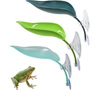 3 Pack Plastic Leaf Decorations with Suction Cups, Frog Habitat Platform, Reptile Decorations for Terrarium, Frog Tank Accessories, Terrarium Decor for Tree Frog, African Dwarf Frog, Frog and Toad