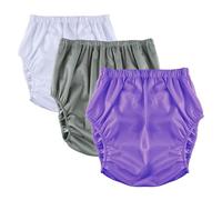 3 Pack Plastic Pants for Adults,Incontinence Adult Diaper Cover Reusable Washable Plastic Pants Adults Leakproof Panties for Incontinence Underwear(White+Gray+Purple,Small)