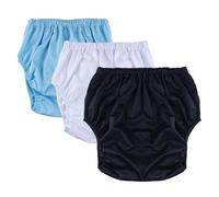 3 Pack Plastic Pants for Adults,Incontinence Adult Diaper Cover Reusable Washable Plastic Pants Adults Leakproof Panties for Incontinence Underwear(Blue+White+Black,XX-Large)