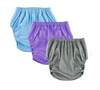 3 Pack Plastic Pants for Adults,Incontinence Adult Diaper Cover Reusable Washable Plastic Pants Adults Leakproof Panties for Incontinence Underwear(Blue+Purple+Gray,Medium)