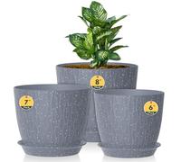 3 Pack Plastic Plant Pots,20/18/15CM,Flower Pot Large Plant Pots Indoor Outdoor Plastic Plant Pot with Drainage Holes and Tray for House Plant Flower(Grey Speckles)