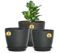 3 Pack Plastic Plant Pots,20/18/15CM,Flower Pot Large Plant Pots Indoor Outdoor Plastic Plant Pot with Drainage Holes and Tray for House Plant Flower(Black with Green Speckles)