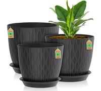 3 Pack Plastic Plant Pots,20/18/15CM,Flower Pot Large Plant Pots Indoor Outdoor Plastic Plant Pot with Drainage Holes and Tray for House Plant Flower(Black)
