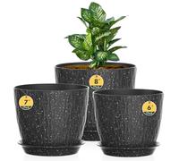 3 Pack Plastic Plant Pots,20/18/15CM,Flower Pot Large Plant Pots Indoor Outdoor Plastic Plant Pot with Drainage Holes and Tray for House Plant Flower(Black with White Speckles)
