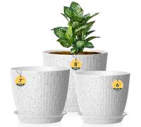 3 Pack Plastic Plant Pots,20/18/15CM,Flower Pot Large Plant Pots Indoor Outdoor Plastic Plant Pot with Drainage Holes and Tray for House Plant Flower(White Speckles)