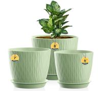 3 Pack Plastic Plant Pots,20/18/15CM,Flower Pot Large Plant Pots Indoor Outdoor Plastic Plant Pot with Drainage Holes and Tray for House Plant Flower(Light Green)
