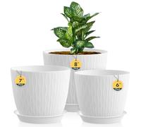3 Pack Plastic Plant Pots,20/18/15CM,Flower Pot Large Plant Pots Indoor Outdoor Plastic Plant Pot with Drainage Holes and Tray for House Plant Flower(White)
