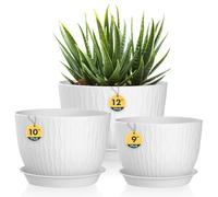 3 Pack Plastic Plant Pots,30/25/23CM,Large Plant Pots Indoor Flower Pots with Drainage Holes Saucer and Reservoir for All House Plants(White)