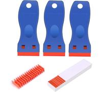 3 Pack Plastic Razor Blade Scrapers + 100 Pack Plastic Replacement Blades Stickers Decals Paint Labels Scraper Removal Tool for Auto Window Glass Tint Vinyl Tool NO Scratched