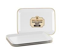 3 Pack Plastic Serving Trays for Party - White and Gold Serving Tray 8 by 11 in - Heavy Duty Dessert Trays for Food - Rectangular Party Serving Trays, Gold Platters
