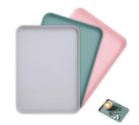 3 Pack Plastic Serving Trays, Plastic Rectangular Reusable Trays, Serving Platters Dishes, BPA free Display Traies, Dinner Tray for Drinks Snacks Tea or Coffee (Pink, Blue, Gray)