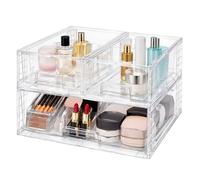 3 Pack Plastic Stackable Storage Drawers, 38 cm Large Clear Makeup Drawer Organizers, Multi-purpose Storage Bins Set for Bathroom Vanity Kitchen Cabinet Pantry (2 Size)