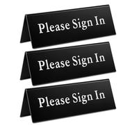 3 Pack Please Sign In Here Acrylic Tabletop Tent Sign - 2x6 Inch Double-Sided Engraved for Office, School, Wedding, Hotel Reception Desk Black