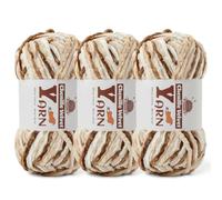 3 Pack Plush Chenille Chunky Yarn - Fluffy Velvet Yarn Crochet for Blanket Knitting and Crocheting - Soft Baby Yarns for Crocheting - Amigurumi Crochet Yarns 100g (87yds) (3 White Coffee)