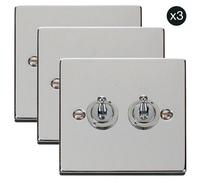 3 Pack - Polished Chrome 2 Gang 2 Way 10Ax Toggle Light Switch - Se Home