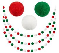 3 Pack Pom Pom Garland Colorful Felt Ball Garland Decorations, 6.5 Feet Long with 30 Balls Banner Hanging Supplies for Christmas, Parties (Red, Green & White)