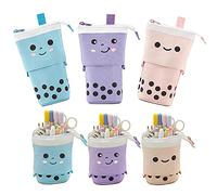 3-Pack Pop Up Pencil Case, Telescopic Stand Up Pen Holder - Polka Dot Canvas Stationery Organizer for Desk, School & Travel, Cute Gift for Students, Boys, Girls & Adults (Assorted Colors)