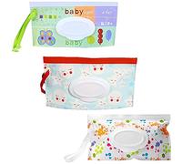 3 Pack Portable Wet Wipe Pouch Dispensers Reusable & Refillable Baby Wipes Dispenser Eco Friendly and Lightweight Travel Wet Wipe Pouch Baby Wipes Container, Keeps Wet Wipes Moist (Multicolor B)