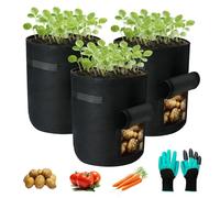 3 Pack Potato Grow Bags, Grow Bags for Vegetables with Window Flap and Handles, Breathable Fabric Plant Pots for Growing Potatoes, Vegetables, Tomatoes, Carrots, Onions, Flowers, Fruits (10 Gallon)