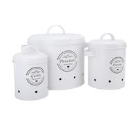 3 Pack Potato Onion Storage Bin, Carbon Steel Farmhouse Potatoes Holder with Aerating Holes, Large Capacity Sealed Design Vegetable Storage Bin, Vegetable Tins for Countertop