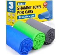3 Pack Premium Chamois Towel for Car, 26”x17” Shammy Cloth for Car Drying, Super Absorbent Shammy Towel for Car, Reusable Soft Car Drying Towels