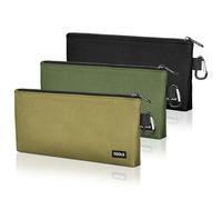 3 Pack Premium Tool Pouches Zipper Bag, 12 in Small Tools Bags with Carabiner, Heavy Duty Flat Bottom Utility Multipurpose Storage Organizer Bag for Tool, Stationary, Pencil (Tan, Navy Green, Black)