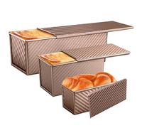 3 Pack Pullman Loaf Pans with Lids, 2.2LB 1LB 0.5LB Bread Pans, Non-stick Carbon Steel Bread Pans for Homemade Sandwich and Baking Sourdough Bread, Corrugated Toast Mold, Golden