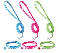 3 Pack Puppy Leash and Collar Set Small Dog Collars and Leashes Pet Cat Kitten Collar and Leashes Adjustable Training Rope Quick Release Paw Print Soft Nylon Pet Collars