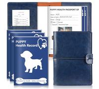 3 Pack Puppy Shot Record Booklets 5 * 3.5inch 1 Pu Leather Case 5.7x4.1inch with Elastic Tie Blue Dog Vaccination Record Dog Medical Record and Vaccine Book for Pet Lovers Doggy