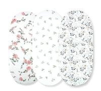 3-Pack Pure Cotton Moses Basket Fitted Sheets, Bassinet Sheets for Baby Girl. (70x30cm)