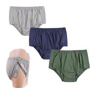 3-Pack Pure Cotton Post-Operative Briefs Features Tear-Away Side Seams for Easy Removal and is Reusable, Making it Ideal for Incontinence Care.(Gray+Blue+Green,Small)