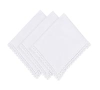 3 Pack Pure White Handkerchiefs Soft Cotton Ladies Hankies with Lace Edge | Soft absorbent 60S combed cotton ladies' hankies, pure white lace edge, reusable, ideal for weddings, parties & daily use.