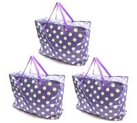3 PACK Purple Polka Dot Extra Large Storage Bags Laundry Bag 75x60x25cm Heavy Duty X-Large With Zip Waterproof Durable Reusable Foldable Laundry Clothing Wardrobe Storage Moving House Shopping Toy