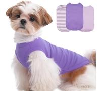 3 Pack Purple Striped Dog T-Shirt for Small Dogs,Sleeveless Shirts Set for Spring,Summer Sun Insect Protection,Lightweight for Park Walking,Striped & Solid Tank Top Set,Shih Tzu(Purple,S)