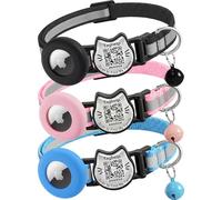 3 Pack QR Code & AirTag Holder Cat Collar with Reflective Strip, Breakaway Safety Bell, High Visibility Night Safety, Lightweight Adjustable Nylon for Boys and Girls, 7.5-12.5 in(Black&Pink&Blue)