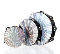 3 Pack Radiant Tambourine with Double Row Jingles, 6/8/10 Inch Hand Held Drum, Reflective Tambourines for Adults, Musical Instrumen for Church, Dance, Party, KTV