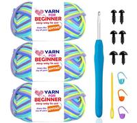 3 Pack Rainbow Beginner Crochet Yarn for Crocheting Knitting Multicolor Cotton Crochet Yarn for Beginners with Easy-to-See Stitches Cotton-Nylon Blend Easy Yarn for Beginners(Neon Green Blue)