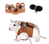 3 Pack Rat Harness and Leash - Adjustable Soft Leather Small Animal Harness Leash Traction Rope Anti-Bite Chain Training Walking Vest Accessories for Squirrel Reptile (Brown)